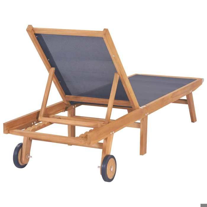 JLL*TOP - Chaise longue - Bain de soleil - pliable - avec roulettes Teck massif et textilène LLL148