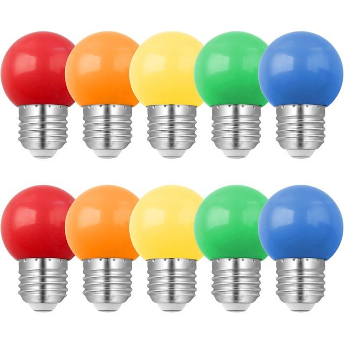 Lot de 10 Ampoule Couleur LED E27 1W 1W G45 Ampoule Écoénergétique Colorée Ampoule Mini Globe Rouge Vert Bleu Orange Jaune