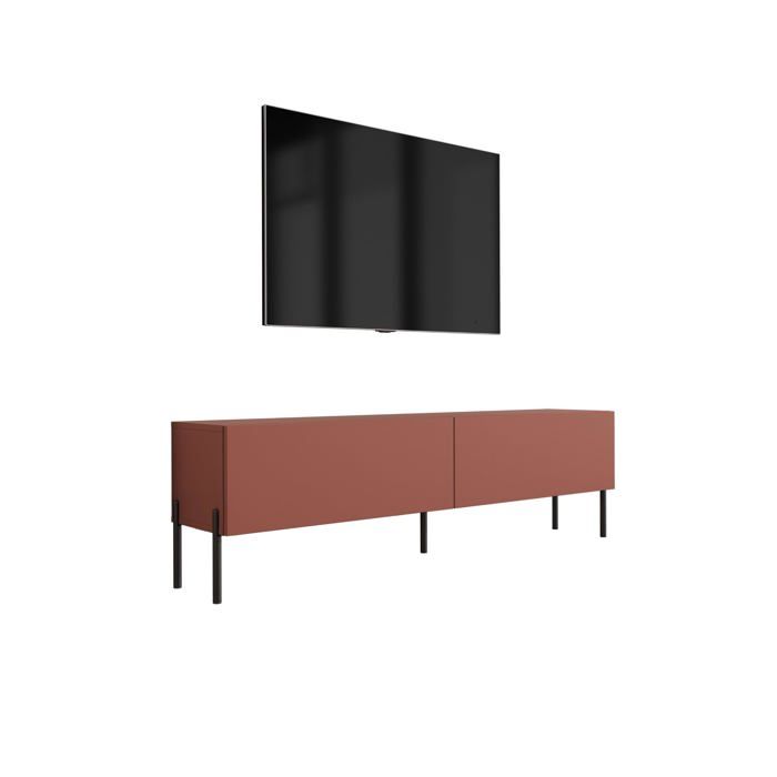 Meuble TV : Rouge Brique - 140 x 52 x 32 cm - Pieds Noirs