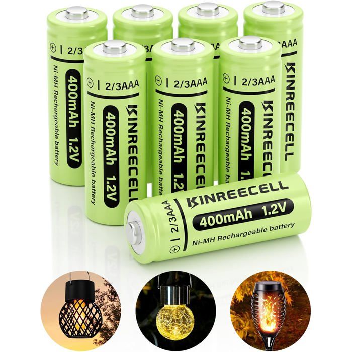 Lot De 8 Piles Solaires 2/3AAA 400 MAh NI-MH Haute Capacité 2