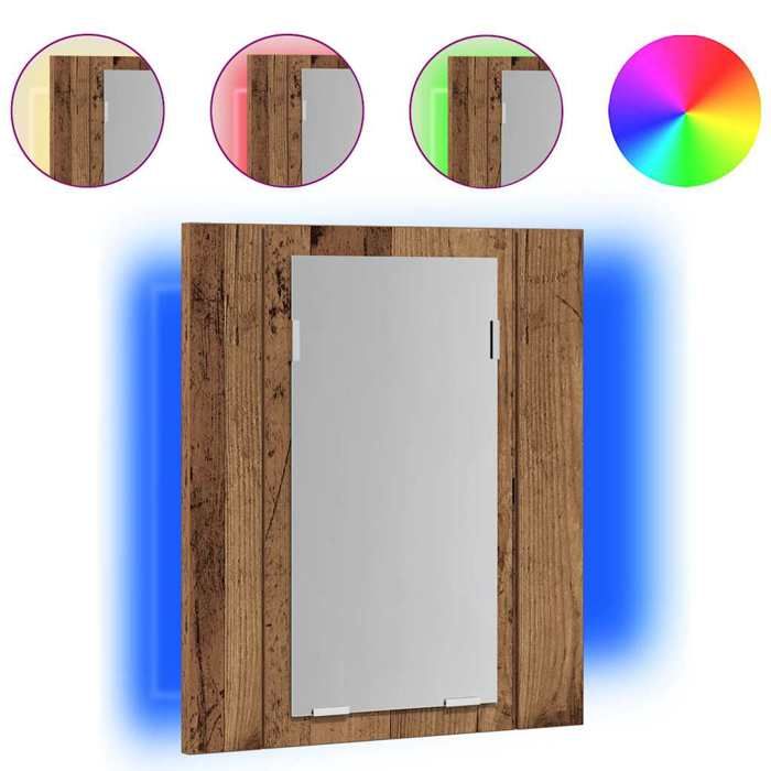943390& Armoire de salle de bain - Haut de gamme - à miroir LED vieux bois 40x12x45 cm