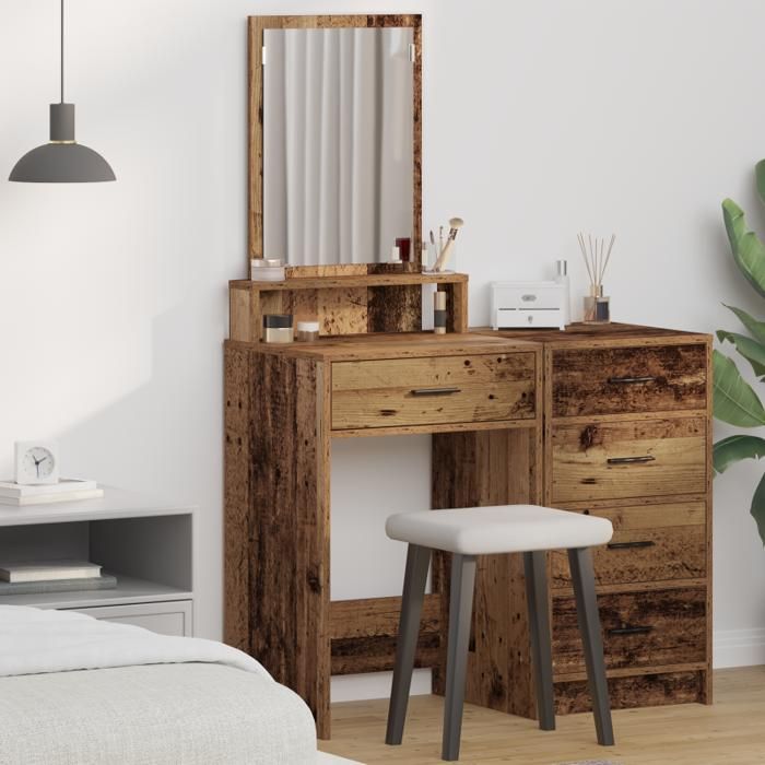 Coiffeuse - Vintage - Bois massif récupéré - 1 tiroir - Miroir inclus - 50x41x140 cm