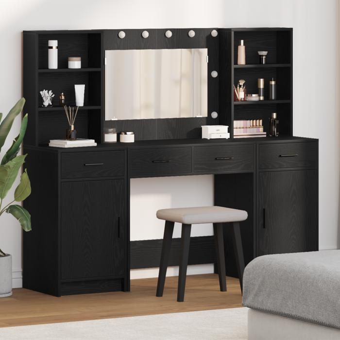 Ensemble de coiffeuse 3 pièces en bois d ingénierie noir