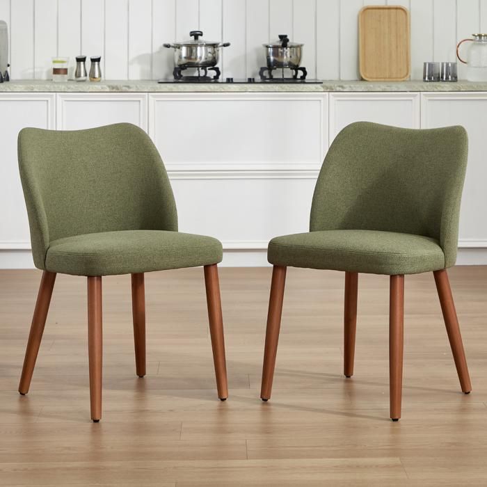 chairus Lot de 2 Chaise de Salle à Manger en Lin Chaise Rembourrée pour Maison Bureau Chaise de Cuisine avec Pieds en Bois Vert