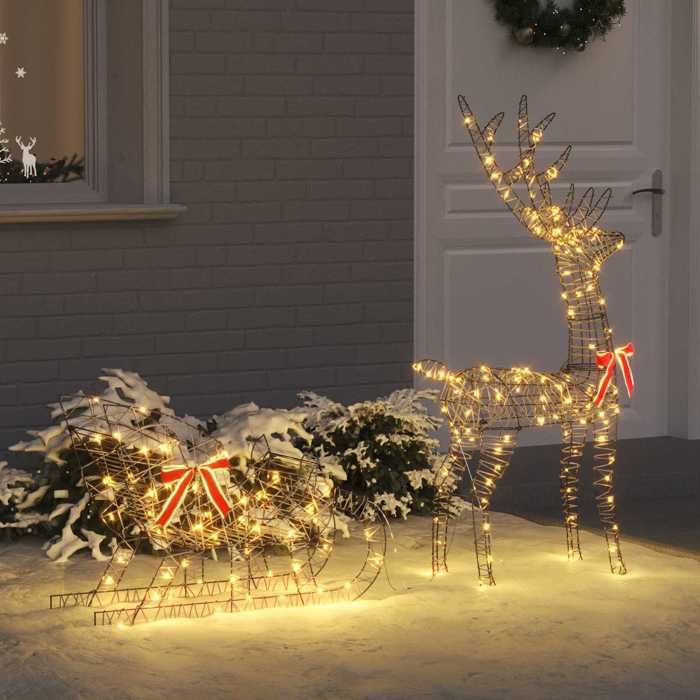 Décoration Noël Traîneau à Renne LED - Sculpture Acrylique Blanche 128.5 Cm - Lumières Intégrées USB - Pour Intérieur Et Extérieur - Moderne Et Festif - 6