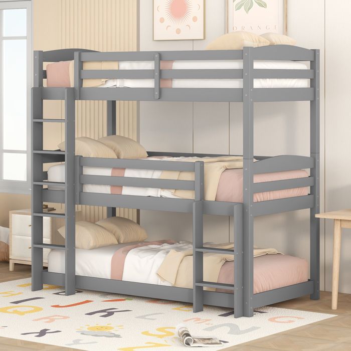 Lit superposé triple 90 x 200 cm pour enfant transformable en lit superposé et en lit simple 2 sommiers à lattes (sans Lit superposé triple 90 x 200 cm pour enfant transformable en lit superposé et en lit simple 2 sommiers à lattes (sans