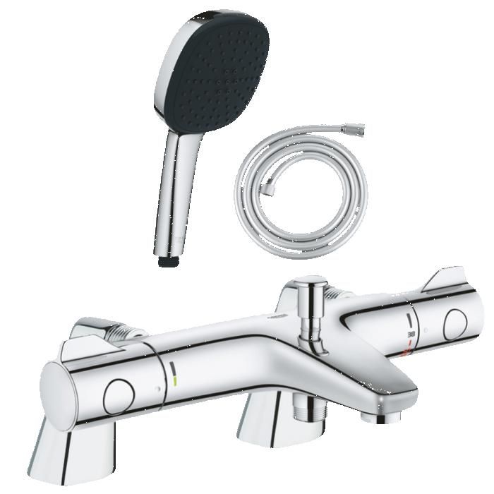 Grohe Pack mitigeur bain douche thermostatique Grohtherm 800 + douchette carré 2 jets + flexible