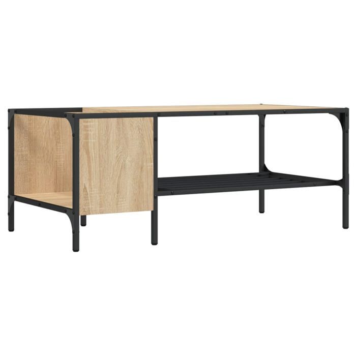 Table basse en bois dingénierie - GKO - Chêne sonoma - 100x51x40 cm - Capacité 60 kg - Cadre en métal - Pieds réglables
