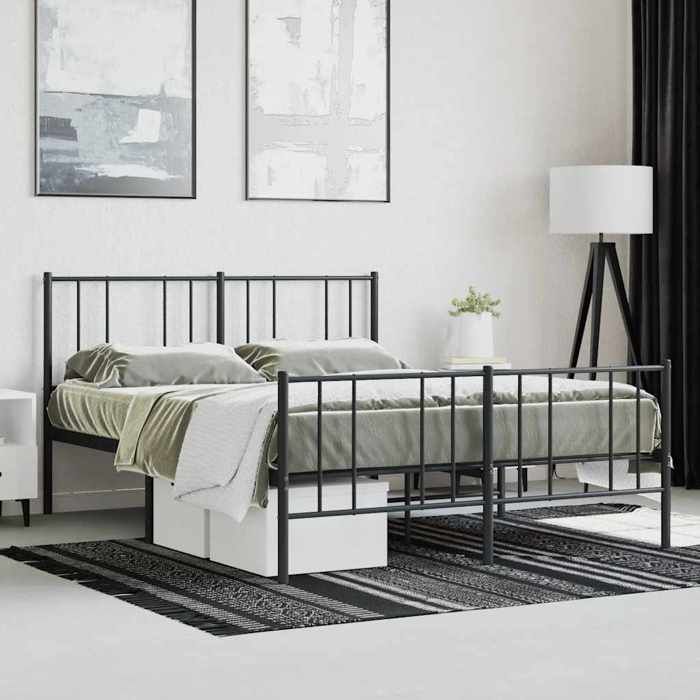 Métal Cadre de lit - BURKE - sans matelas - 1 PERSONNE - avec pied de lit - noir 120x190cm BB1554