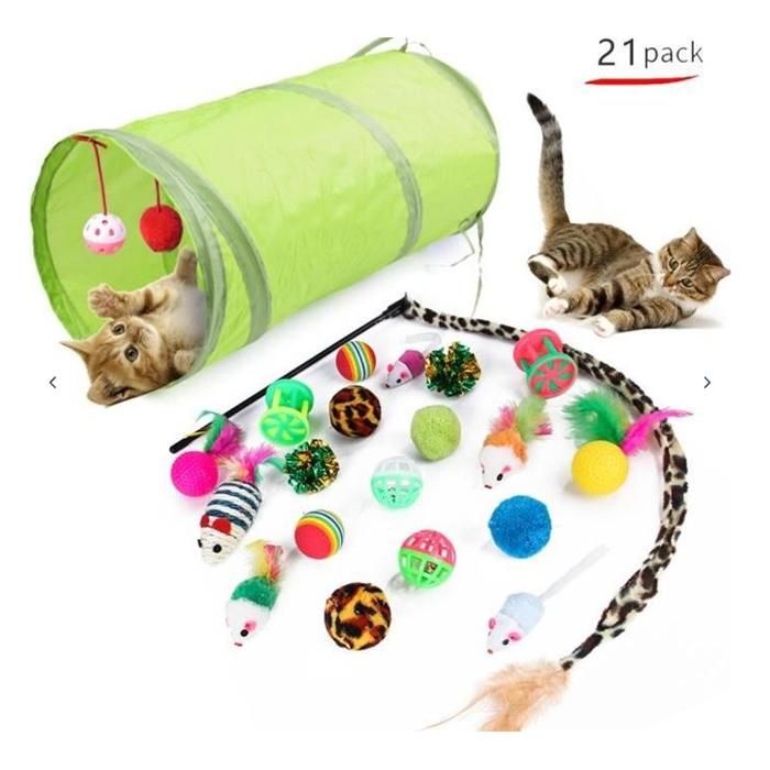 Jouet interactif pour chat - 21 pièces - Plume souris clochette - Vert - FlashDOG Tech