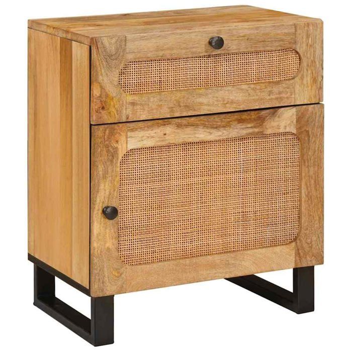 Cabinet de chevet en bois de mangue - vidaXL - Naturel - 50x33x60 cm - Bois de mangue massif - Grand espace de stockage