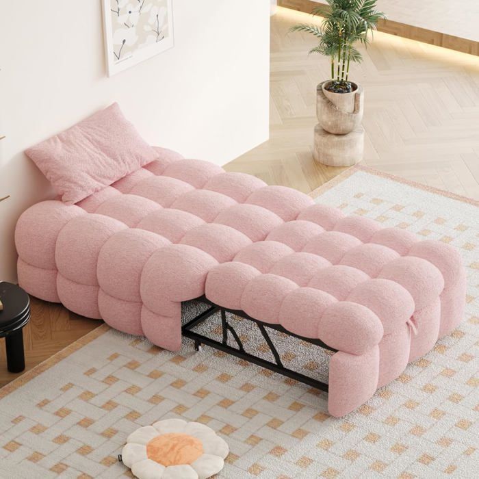 Lit capitonné 2 en 1 - 183 x 76 x 42 cm - Canapé-lit extensible - Lit simple Puffy - Pour salon et chambre à coucher - Tissu peluche