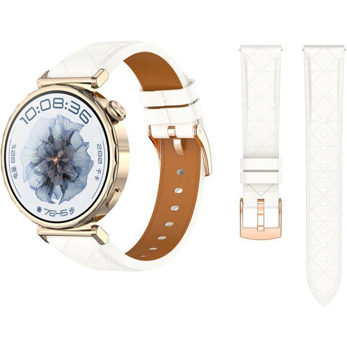 Stravo Bracelet cuir 18 mm pour Garmin Venu4/3S/2S Vivoactive4S Vivomove3S Forerunner255S/265S & Huawei GT7/6/5/4 – Blanc