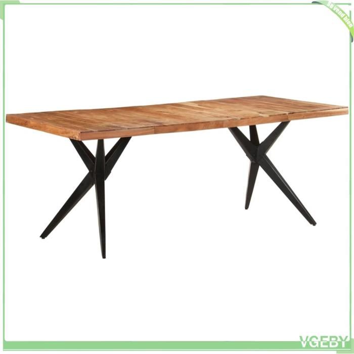 Table de salle à manger - 323571 - 200 x 90 x 76 cm - Bois dacacia massif - Pieds acier enduit de poudre
