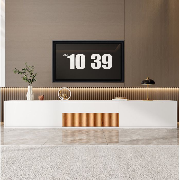 Meuble TV blanc avec support projecteur escamotable installation murale ou sur pied