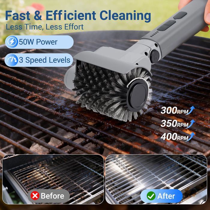 Brosse Électrique Barbecue Sans Fil 3 Vitesses Rechargeable USB Tête