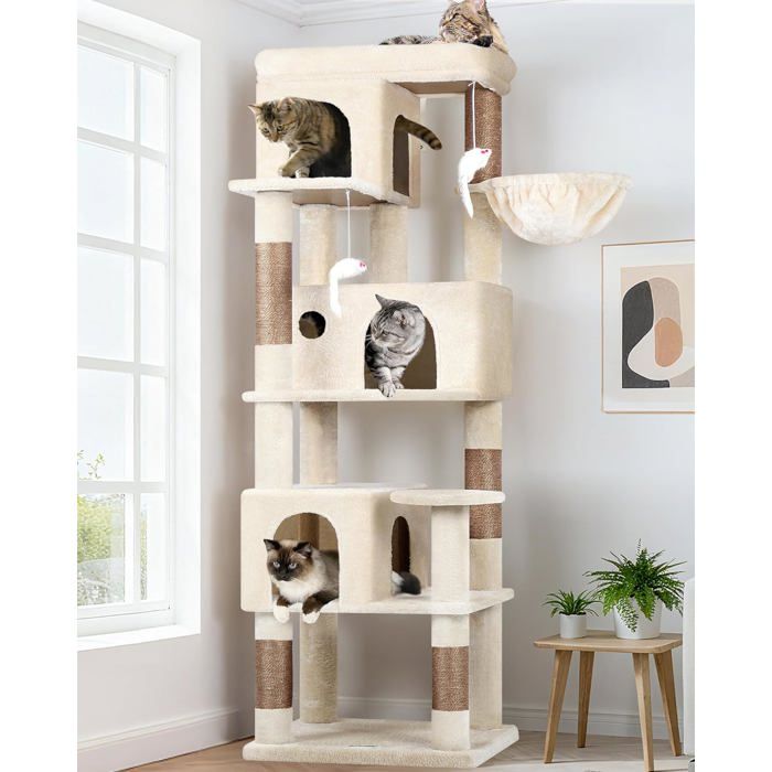 Meilleurs prix pour Arbre à chat dangle - LEVYS - 168 cm de hauteur - 3 niches - Grande plateforme rembourrée - 5 griffoirs en sisal