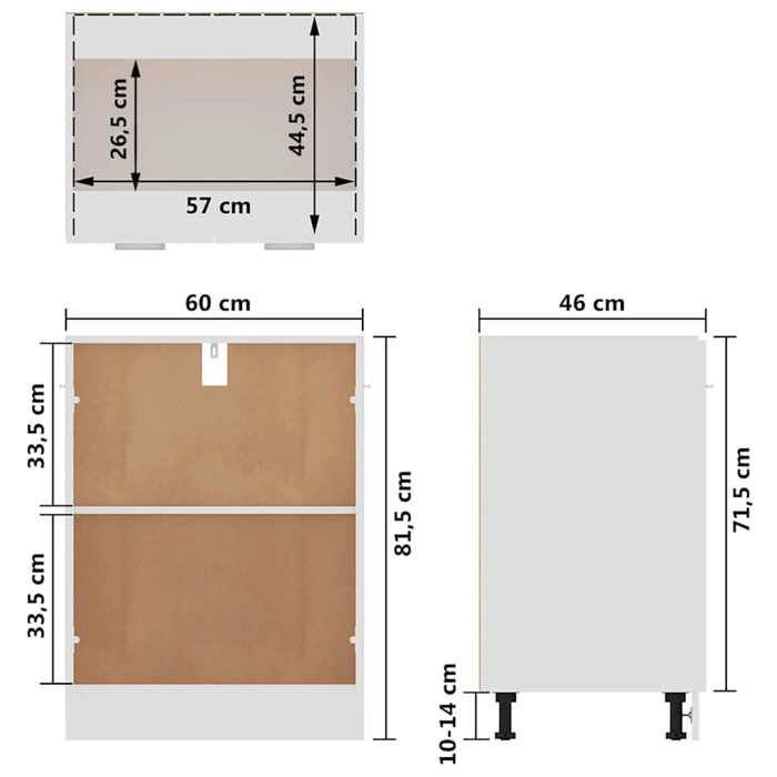 Rangement de cuisine - Meuble bas Lyon Blanc 60x46x815 cm Bois dingénierie - Buffet Vaisselier Rangement@615688
