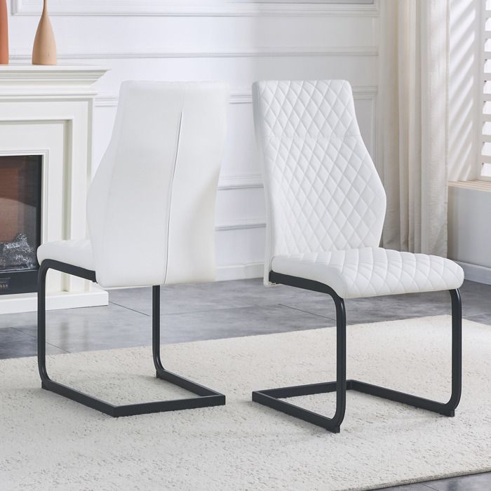 Chaise de salle à manger au motif rouge blanc: haut dossier + coussin confortable cadre en métal noir antidérapant et résistant ad