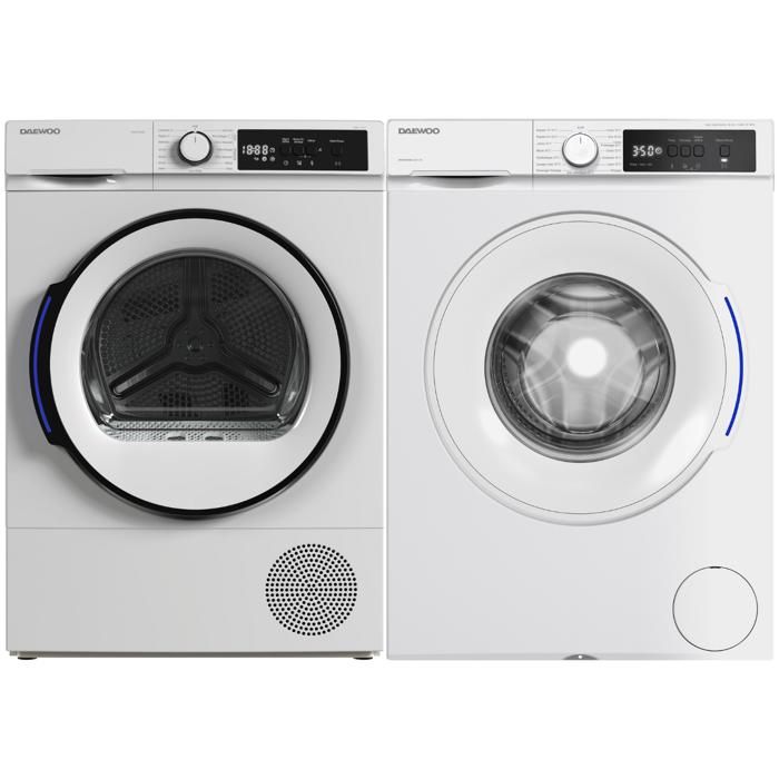 PACK DAEWOO Lave-linge Hublot 8kg 1400trs/min + Sèche-linge Pompe à Chaleur 8kg - Daewoo