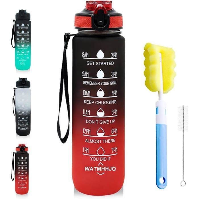 Gourde de sport 1L Avec Paille sans BPA-Bouteille deau Motivation Marqueur de Temps- Anti-fuite-Étanche et Gourde pour Fitness