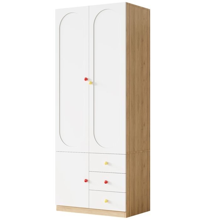 Armoire Chambre 2 Portes Armoire Penderie Chambre avec Tringle à Vêtements Poignées en Céramique Colorées Blanc 80×45×200 cm