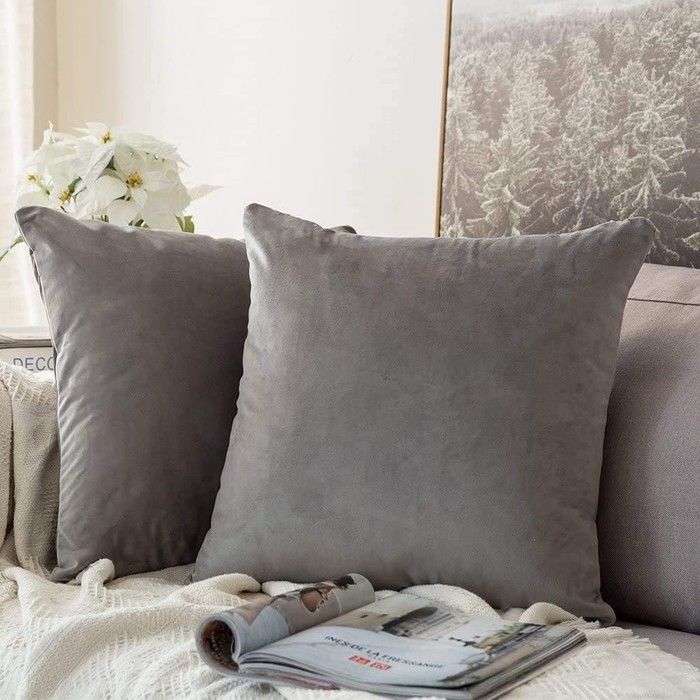 Housses de coussin - MIULEE - 50 x 50 cm - Velours - Lot de 2 - Gris - Fermeture éclair cachée