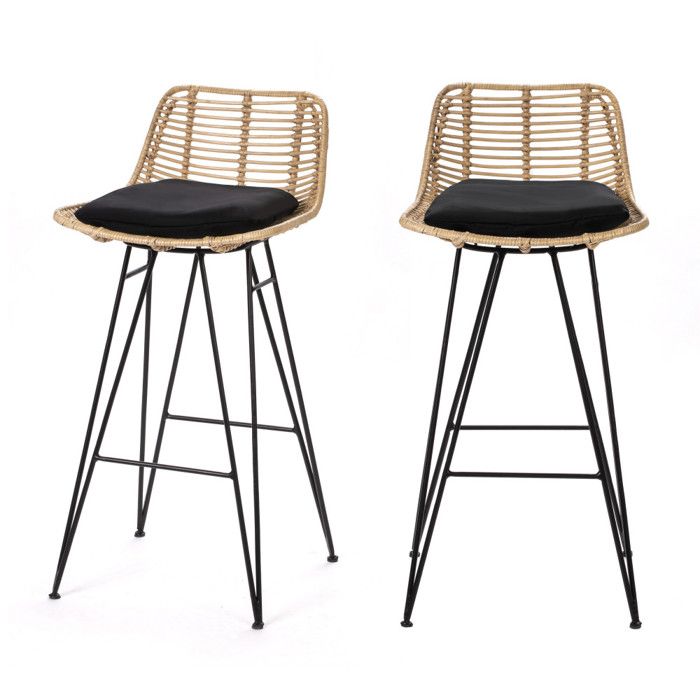 Capurgana - Lot de 2 chaises de bar design en rotin H67cm - Naturel Capurgana - Lot de 2 chaises de bar design en rotin H67cm - Naturel