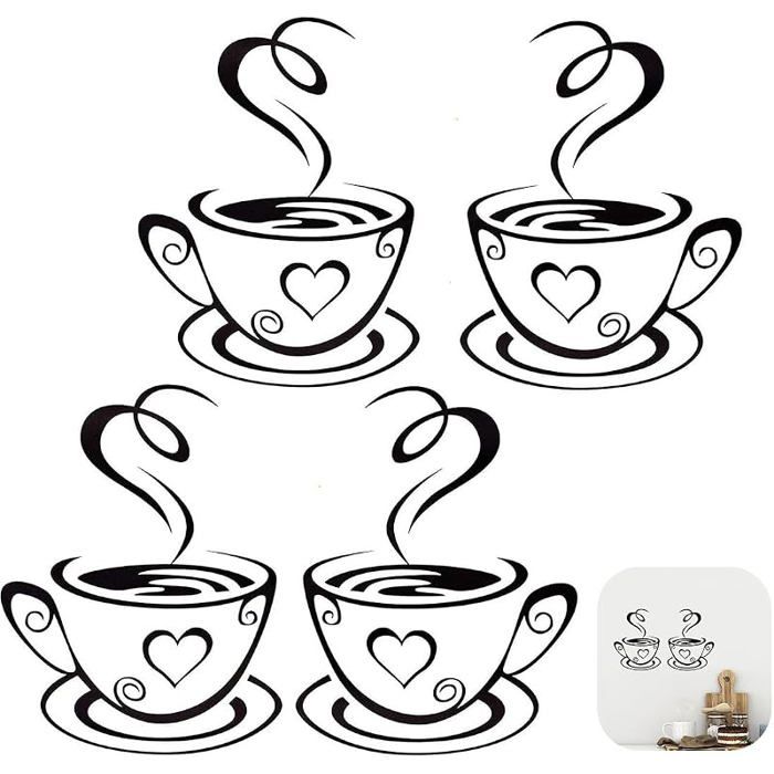 2 Pcs Stickers Muraux Tasse à Café Cuisine Décor Autocollants Stickers Autocollant Mural Amovible Tasses à Stickers Cuisin STICKERS
