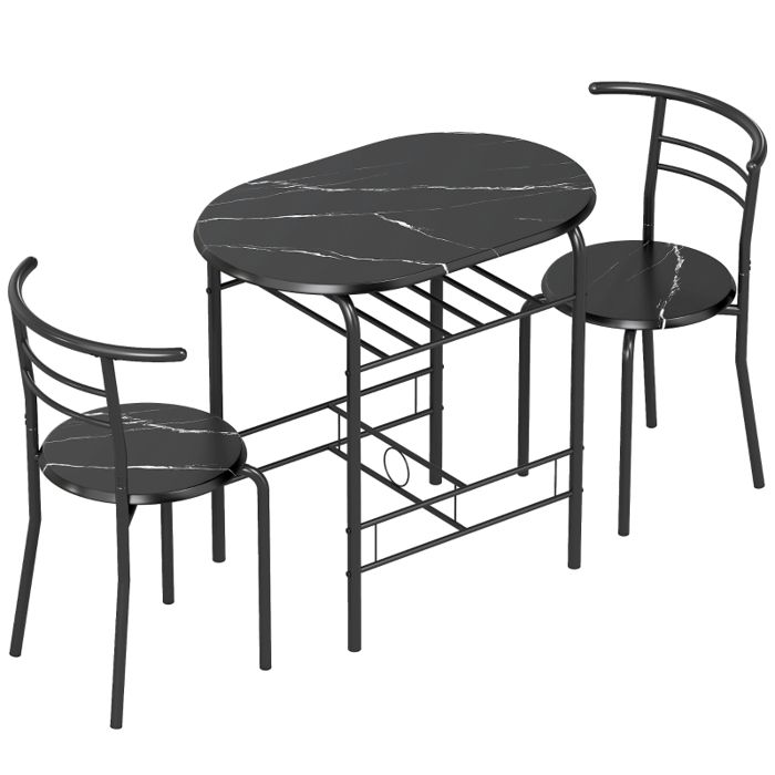 Ensemble salle à manger - 3 pièces - Aspect marbre noir - Table 80x52x76 cm - Chaises 49x43x75 cm - Gain de place