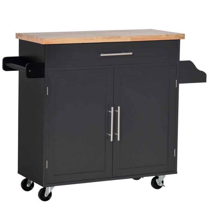 CollaHausse Chariot de Cuisine Multi-usage Tiroir Roulettes Porte-épices Porte-serviettes Plateau Hévéa 109x40x89 cm