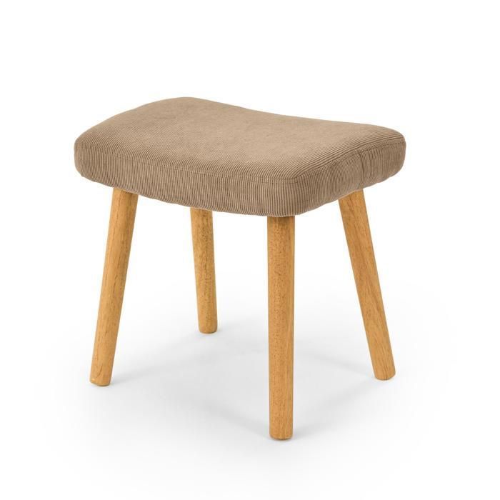 GOEURVANT Repose-Pied Salon Scandinave Velours Côtelé Camel Tabouret Bas Pouf de Maquillage Rembourré Pieds en Bois