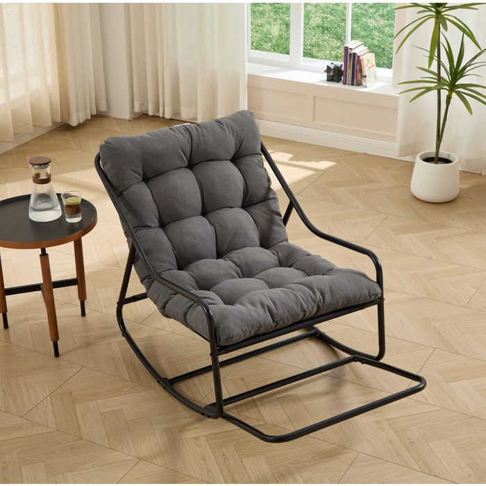 Fauteuil à Bascule Coussin Épais et Bascule Réglable - ELVMI - pour Salon Chambre et Jardin en Acier Gris 116 × 75 × 82 cm