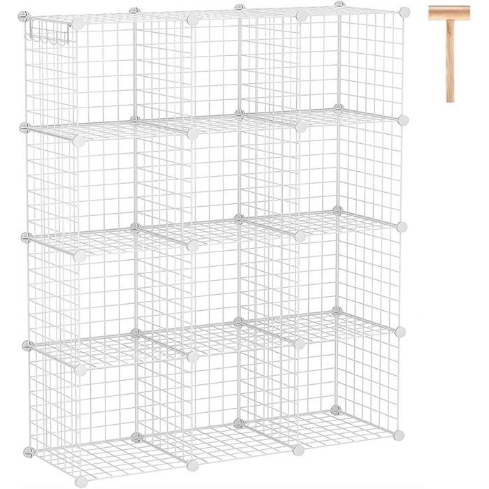 Lot de 12 cubes de rangement en grille métallique - organisateur modulaire blanc 36.6 x 12.4 x 48.4 pouces