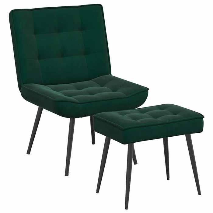 NEW Chaise de relaxation avec tabouret Vert foncé Velours Fauteuils et chaises relax_86058