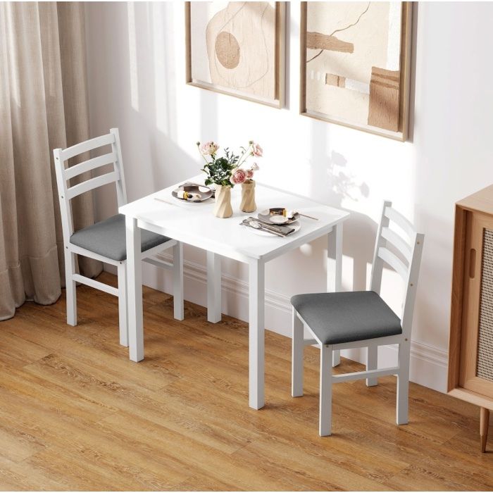 Ensemble repas 3 pièces – table de cuisine 1 table 2 chaises – blanc – MDF – petits espaces