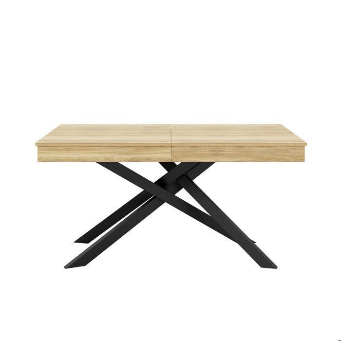 Table à rallonges pour 6 à 8 personnes rectangulaire plateau épais pieds en métal couleur chêne 140/180 × 80 × 76 cm