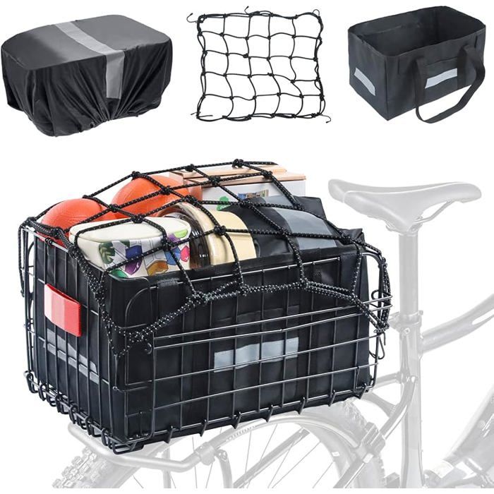 Panier arrière pliable pour vélo électrique et panier de vélo avec libération rapide housse de pluie filet de cargaison sac de