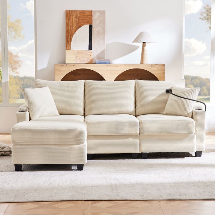 Canapé dangle convertible en tissu Beige- 3 places. fauteuil dangle réversible coffre lit modulable