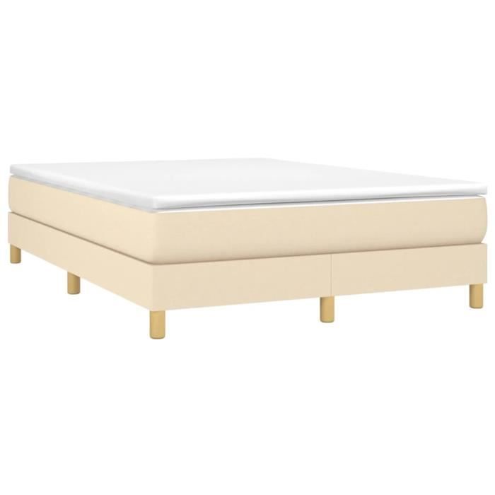 Sommier à lattes - AKOZON - Crème - 140x200 cm - Tissu durable - Pieds robustes