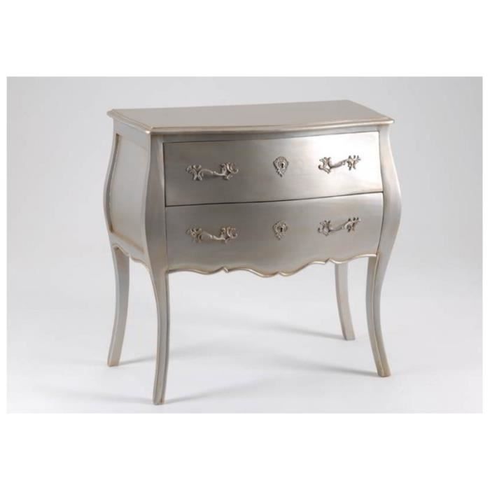 Commode 2 Tiroirs Murano Argent Amadeus - AMADEUS - Chambre - Commode - Gris - Romantique - Bois massif Commode 2 Tiroirs Murano Argent Amadeus - AMADEUS - Chambre - Commode - Gris - Romantique - Bois massif