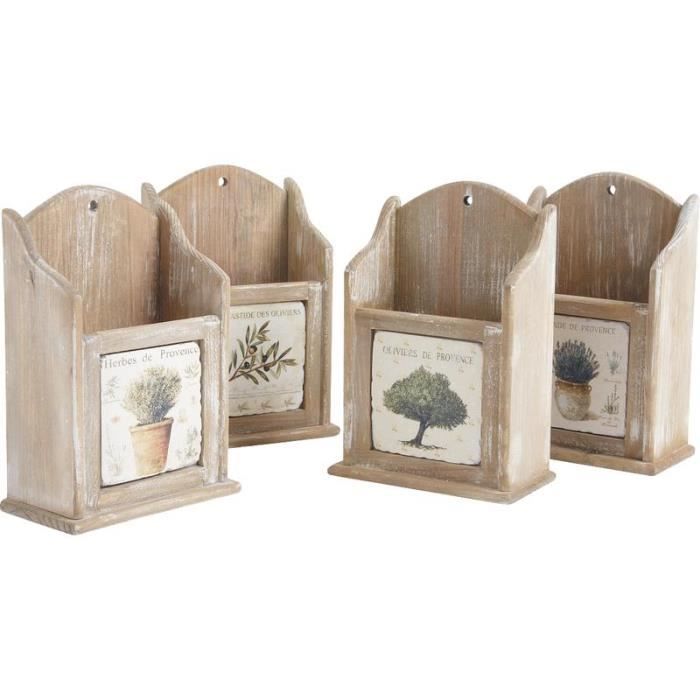 Range-couverts En Bois Naturel Acajou & Teck - 36x30 Cm - Caisse De Rangement Rustique Pour Couverts Ou Décoration