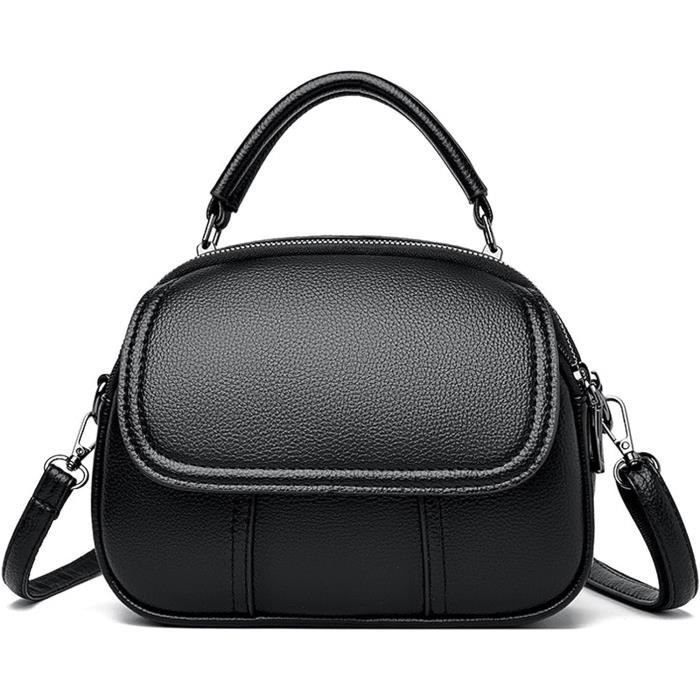 VASCHY Sac à Main Femme Cuir PU Grand Sac Hobo Hydrofuge - Noir Avec Trois Compartiments