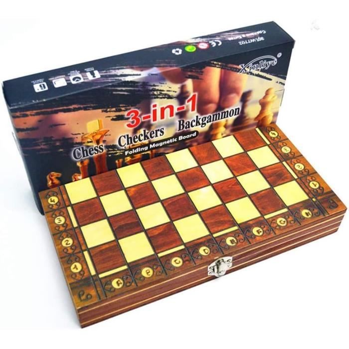 Jeu D'échecs Magnétique 3 En 1 – Échecs + Backgammon + Dames – Pliable Et Portable