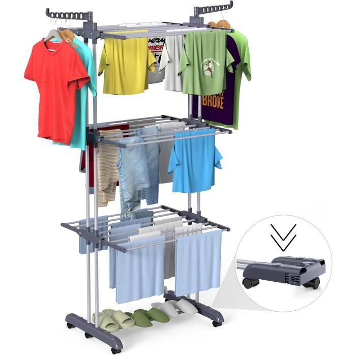 Etendoir à linge pliable 15 mètres étendage tubes métallique gris 28229
