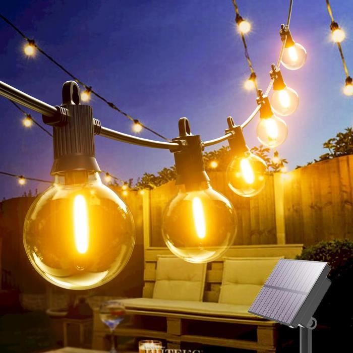 Guirlande Lumineuse Exterieur Solaire,15 mètres Guirlande Guinguette  Extérieure LED avec Télécommande,25 Ampoules G40 en