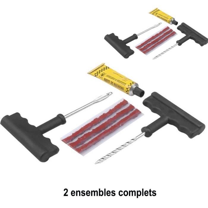 Kit de Réparation de Pneus Tubeless - avec Outils, Colle et Cordes de Réparation