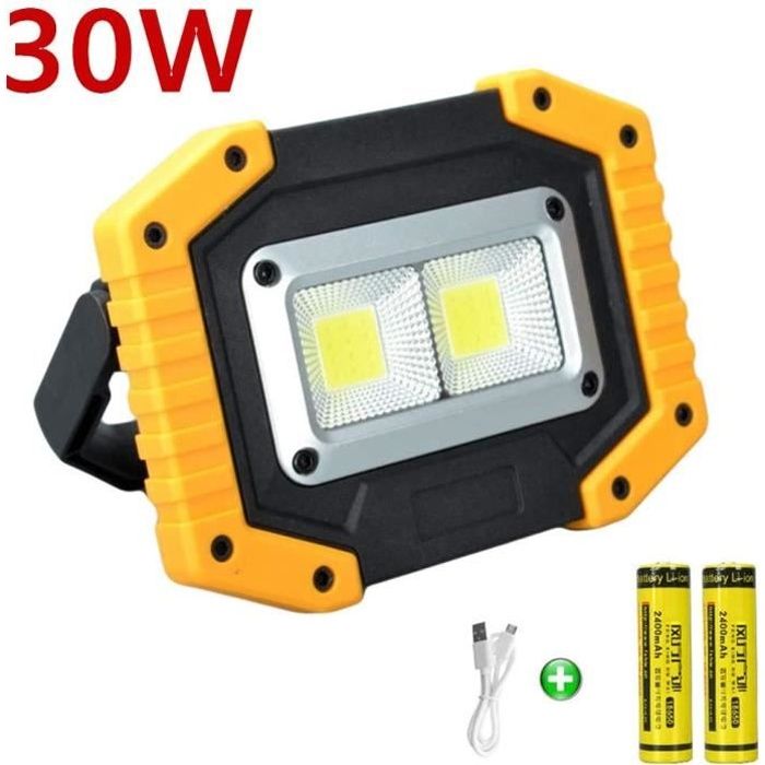 Projecteur de Chantier LED 30W LED Projecteur led Rechargeable en avec USB étanches pour le Camping en Plein Air