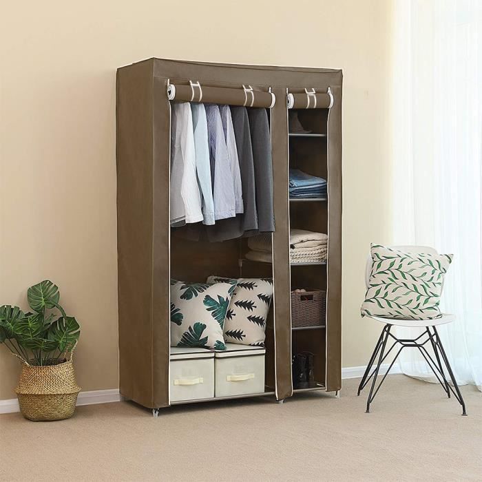 OUI-Armoire Penderie Chambre Meuble Rangement Pas Cher Café en Tissu Grande  capacité 110*45*178cm