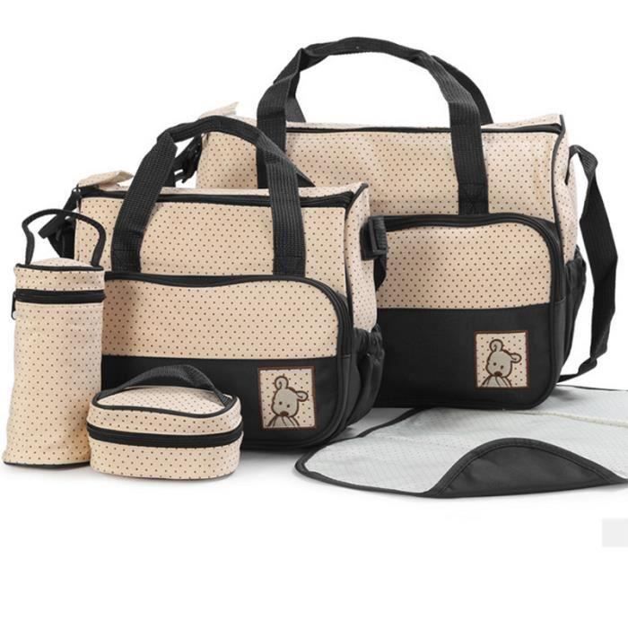 Sac à Main Langer Bébé Maman Set de 5pcs pour Promenade-Noir